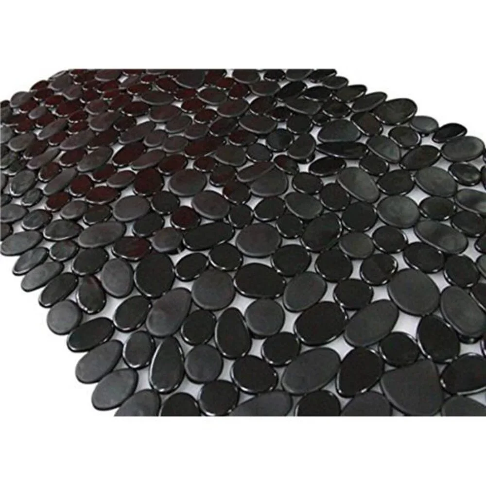 Non Slip Pebble Bathtub Mat Black Shower Mat Suction Cups Drain Holes PVC Bath